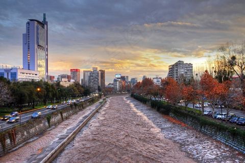 日落，秋景，江，麻浦町，圣地亚哥，道路，城市