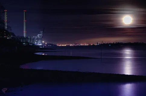 汉堡,月亮,天空,蓝色,夜,长时间曝光,水 汉堡,月亮,天空,蓝色,夜,长时间曝光,水