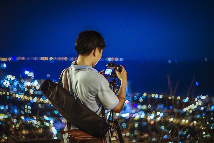摄影师，夜晚的城市，相机，夜晚，城市
