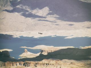 冰雪,山峦,湖泊,草原,图画,大峡谷上空的直升机