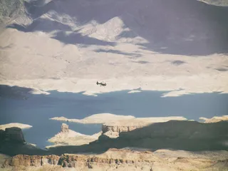 冰雪,山峦,湖泊,草原,图画,大峡谷上空的直升机