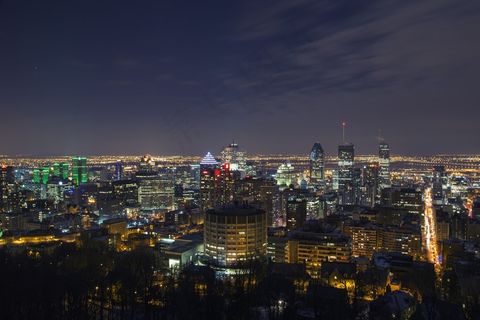蒙特利尔，城市，城市，夜，灯，皇家山