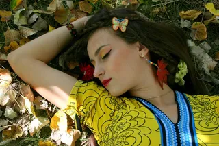 女孩，秋，叶子，肖像，植被，美女