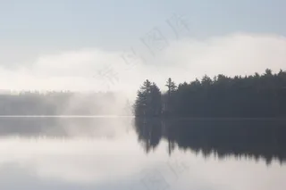 湖，水，反射，雾，树木，性质，景观