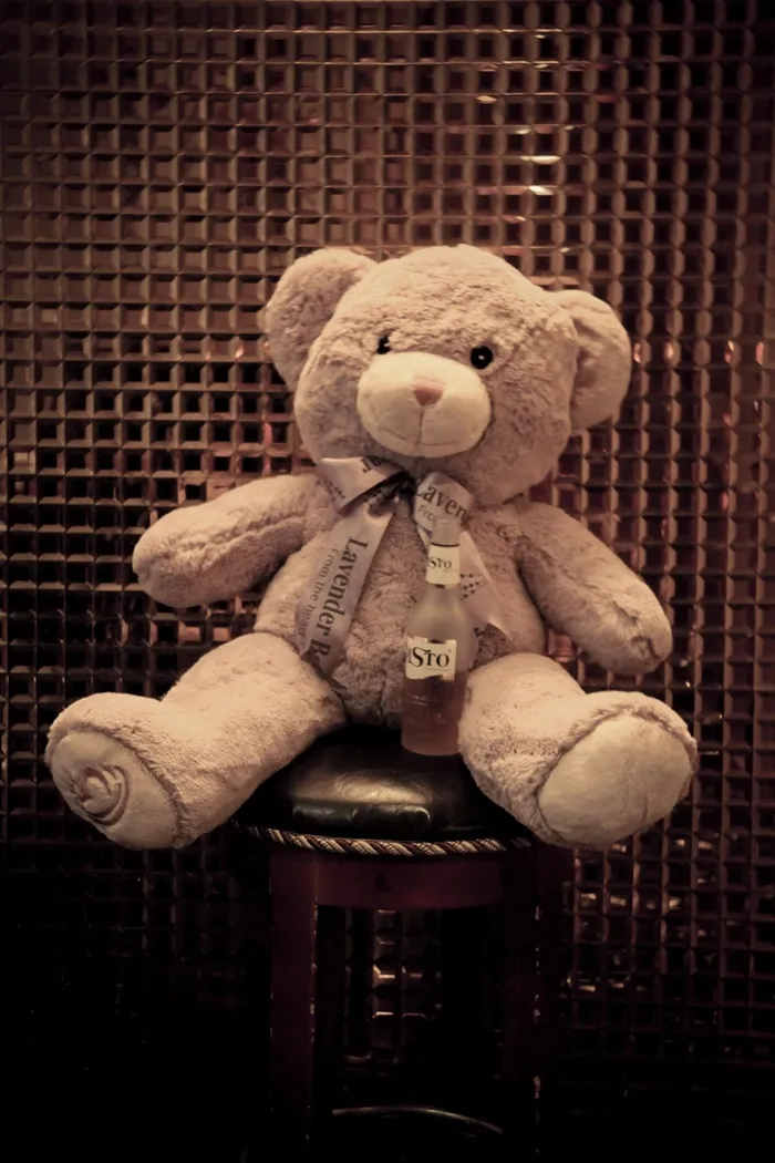 熊，葡萄酒瓶，可爱，弓，眼，脚