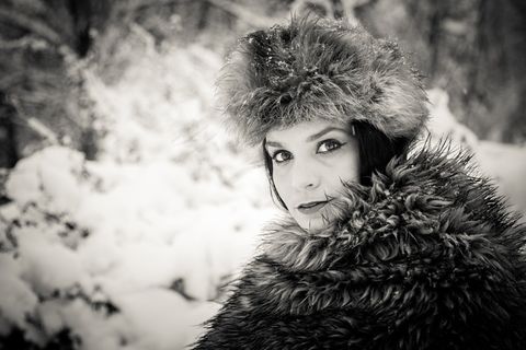 黑白，摄影，冬天，女孩，年轻