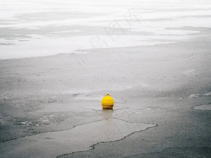 浮标，黄色，湖泊风景，冬冬季，池塘，冰，弗罗斯特，雪