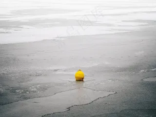 浮标，黄色，湖泊风景，冬冬季，池塘，冰，弗罗斯特，雪