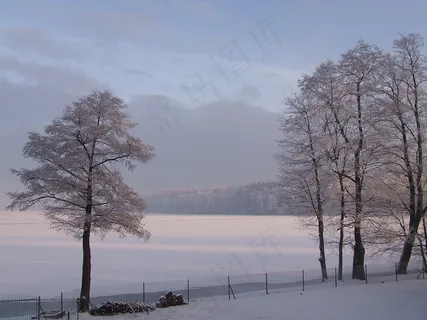 冬季,雪,冻湖,Mrągowo,暮光之城 冬季,雪,冻湖,Mrągowo,暮光之城