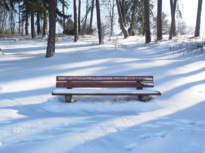 长凳，雪域，银行，寒冬