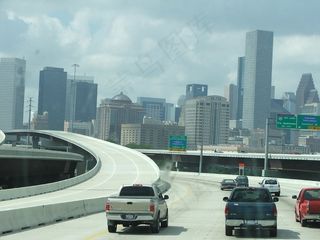 轿车,天桥,桥梁,雕像,大雾,休斯顿天际线带错误飞溅