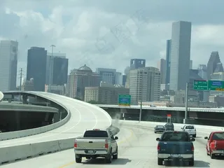 轿车,天桥,桥梁,雕像,大雾,休斯顿天际线带错误飞溅