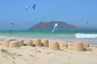 沙堡，假期，自然，海，波浪，意见