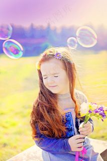 春天，红头发，鲜花，夏天，儿童