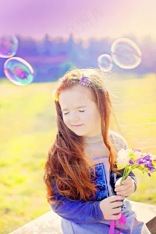 春天，红头发，鲜花，夏天，儿童