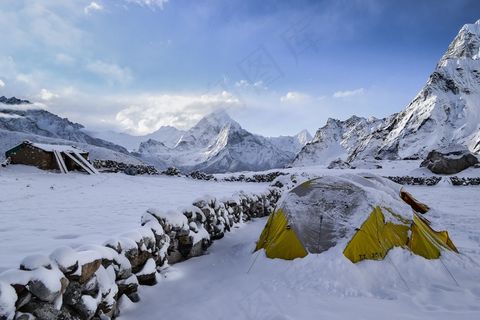 徒步旅行者,营,帐篷,北极,山,场面,阿尔卑斯山 徒步旅行者,营,帐篷,北极,山,场面,阿尔卑斯山