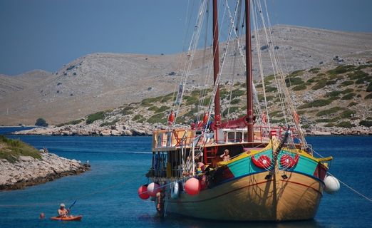 船，帆船，海，山