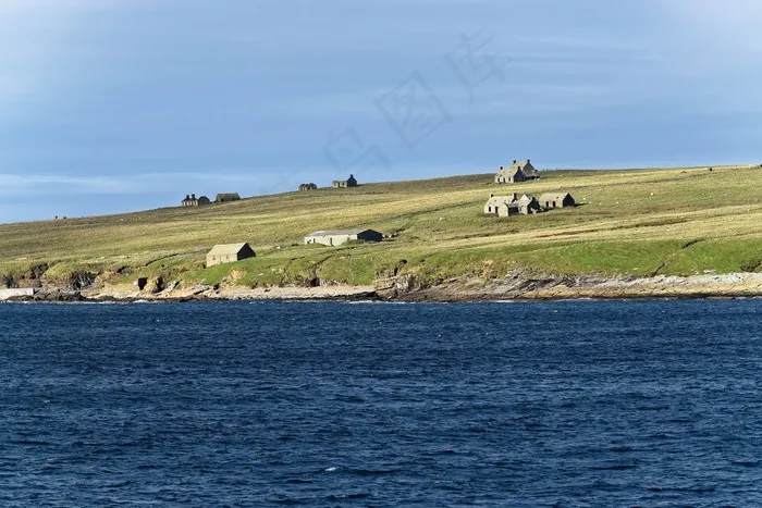 海景，景观，海岸线，海，房屋，废墟
