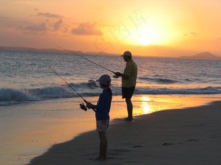 钓鱼，父亲，女儿，日落，大吉宝岛