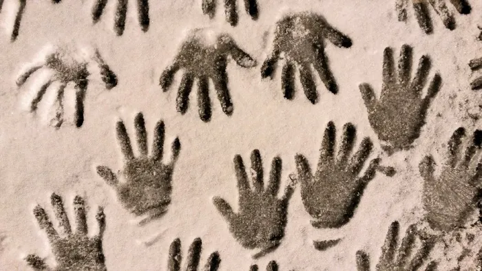雪，手，冬季，儿童，季节，烙印，形状