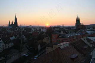 乌尔姆，日落，明斯特，城市景观，城市，太阳