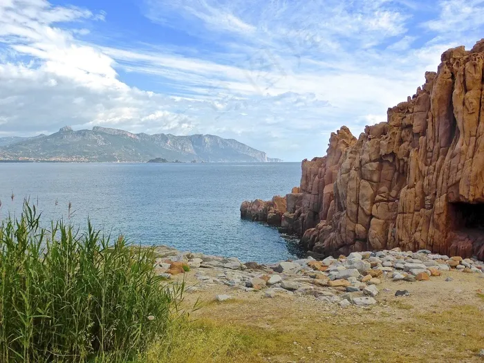 海岸，岩石，滨，海边，红色，Arbatax，撒丁岛
