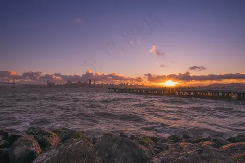 海岸，海岸，沧海，海洋，贾蒂，码头，城市，天际线