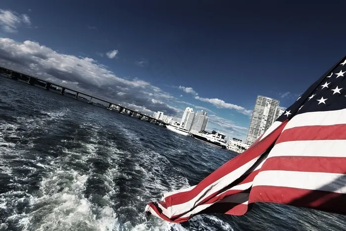 海，美国，迈阿密，国旗，海边