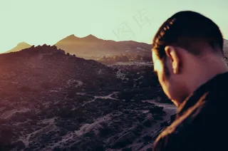 女孩,美女,男孩,火山,长城,男子人观看景观