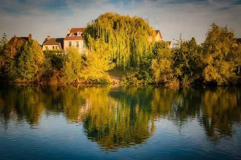 自然，河流，水，景观，牧场，Abendstimmung
