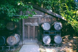 棚屋，棚，房子，木，木板，板，桶，红酒