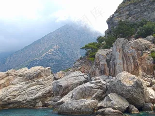 土耳其，岩石，山，海，景观，雾