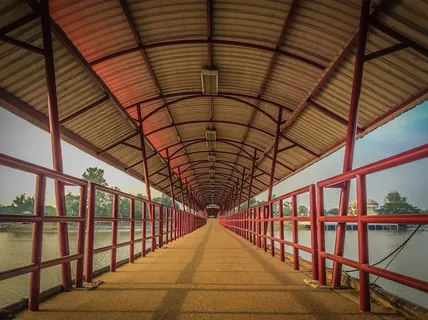 线,红色,桥,阴影,池塘 线,红色,桥,阴影,池塘