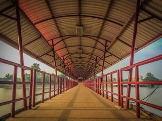 线，红色，桥，阴影，池塘