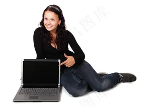 美女,笔记本,女孩,屏幕截图,人物特写,少妇画象有重力计算机的在白色背景