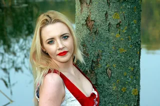 女孩，湖，秋季，森林，红色，公主，美