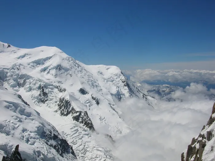 天空，山，雪，云团，法国，欧洲，勃朗峰
