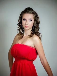 女孩，女子，红色，连衣裙，卷曲的头发，肖像，美女