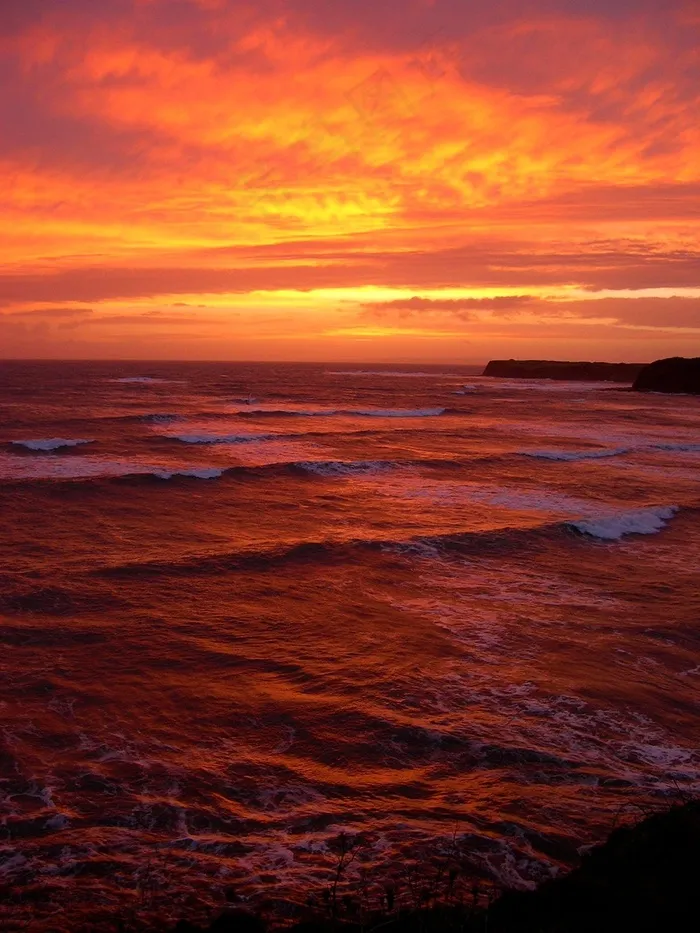 金梅里奇湾，日落，海，波浪，湾，海洋，自然