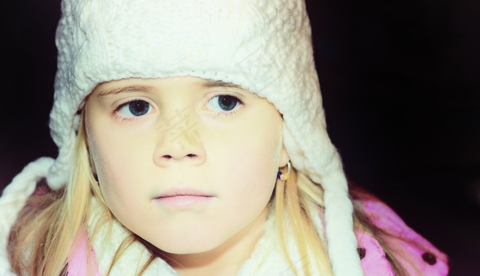 儿童，女孩，脸，帽，冬天，金发，视图