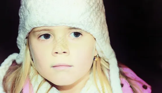 儿童，女孩，脸，帽，冬天，金发，视图