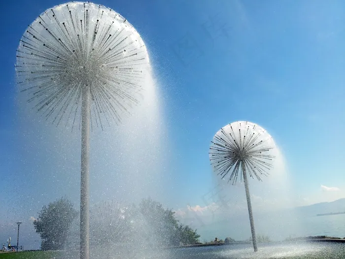 水，喷泉，花朵形状，流利，水景