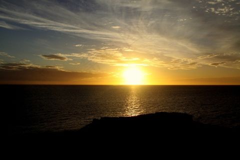 日落，大海，水，橙，黄色