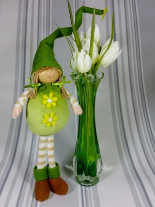 小鬼，绿色，春天，郁金香，可爱