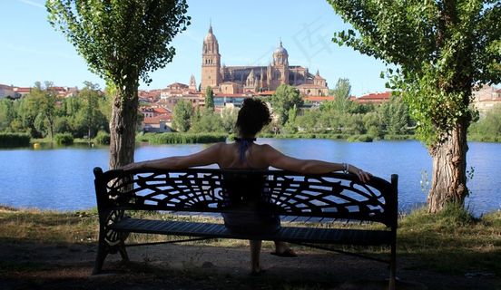公园长椅，女人，寻找，江，大教堂，教堂