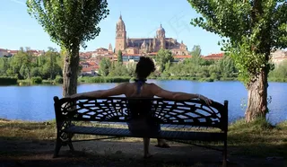 公园长椅，女人，寻找，江，大教堂，教堂