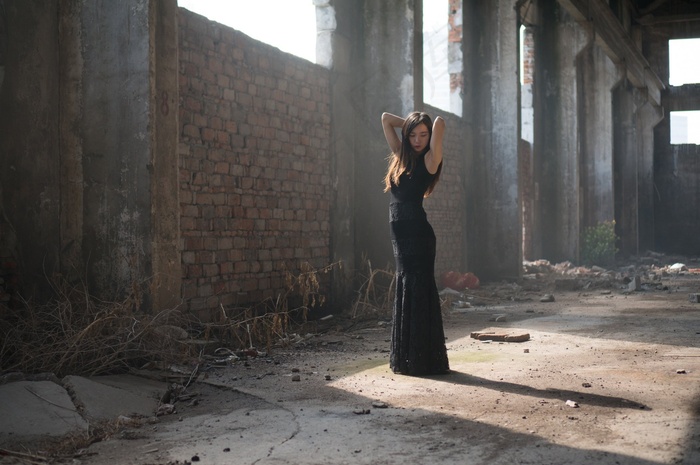 肖像，摄影，女人，模特，黑色礼服