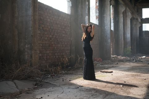 肖像，摄影，女人，模特，黑色礼服