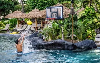 人，人，男孩，篮球，池，度假村，播放