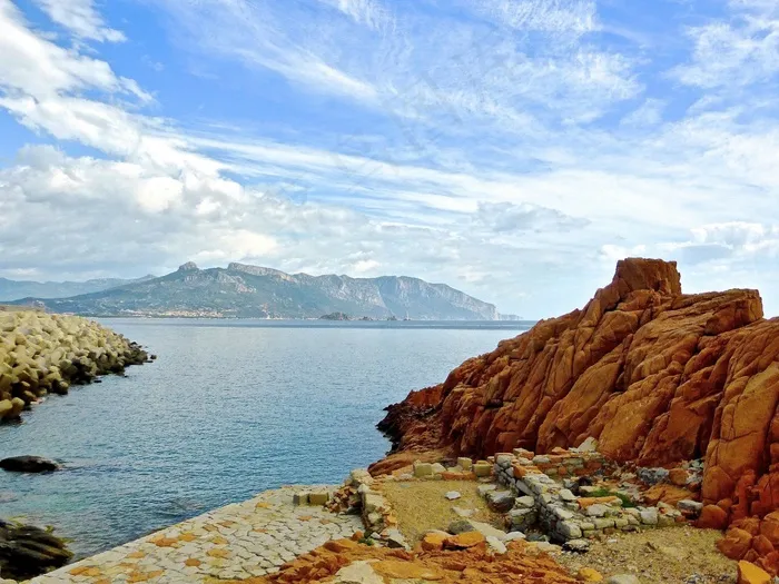 岩石，海岸，海岸，Arbatax，撒丁岛，红色，海滨